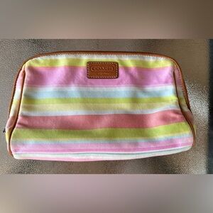 Vintage COACH Pastel Cosmetic Makeup Toiletry Bag /Leather Trim.